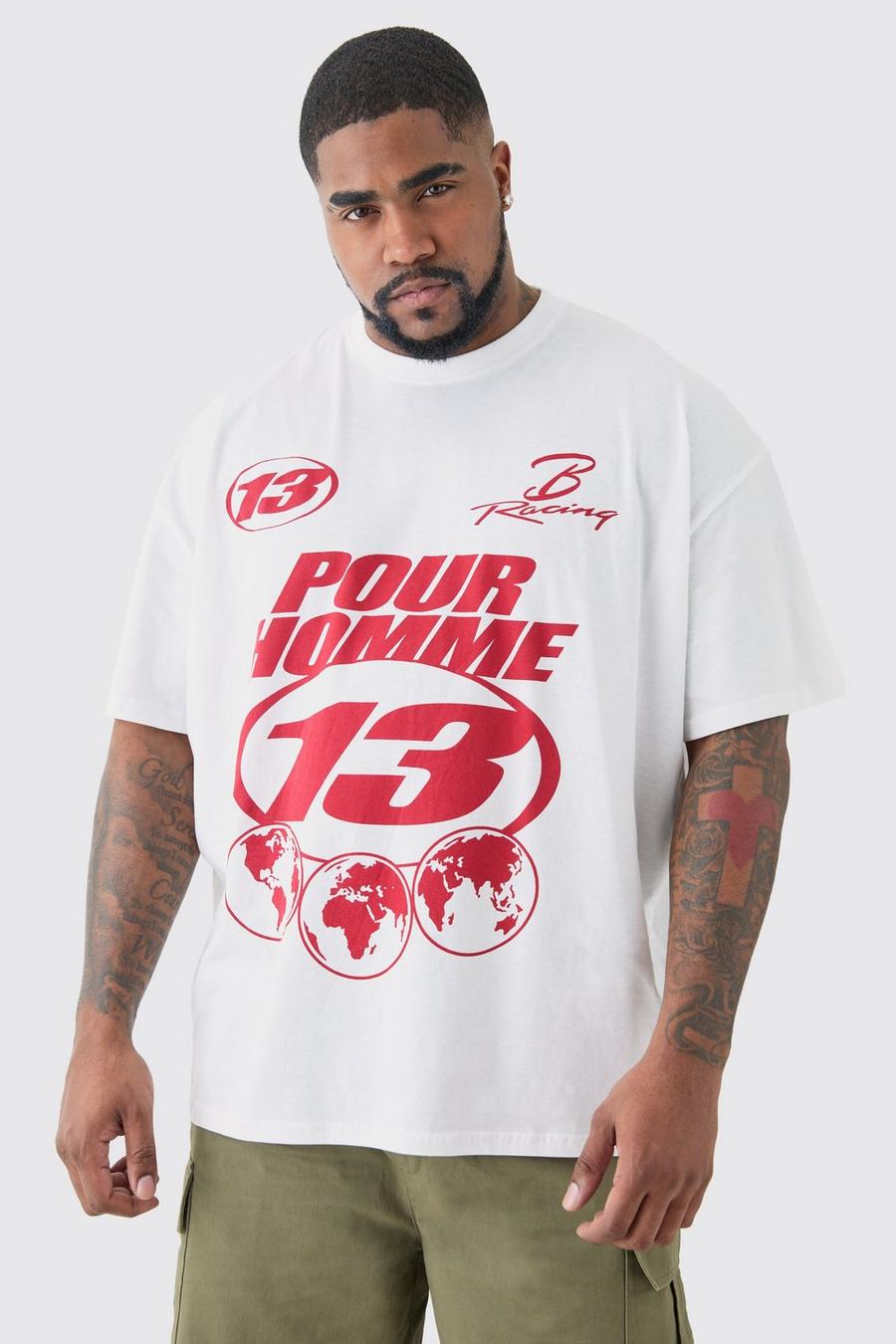 T-shirt Plus Size bianca da moto Pour Homme, White image number 1