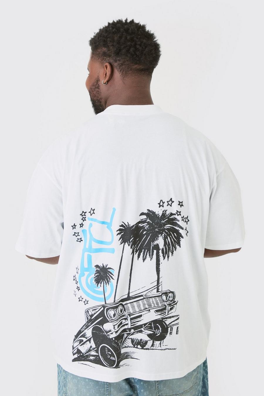 Camiseta Plus oversize blanca con estampado de coche Ofcl, White image number 1