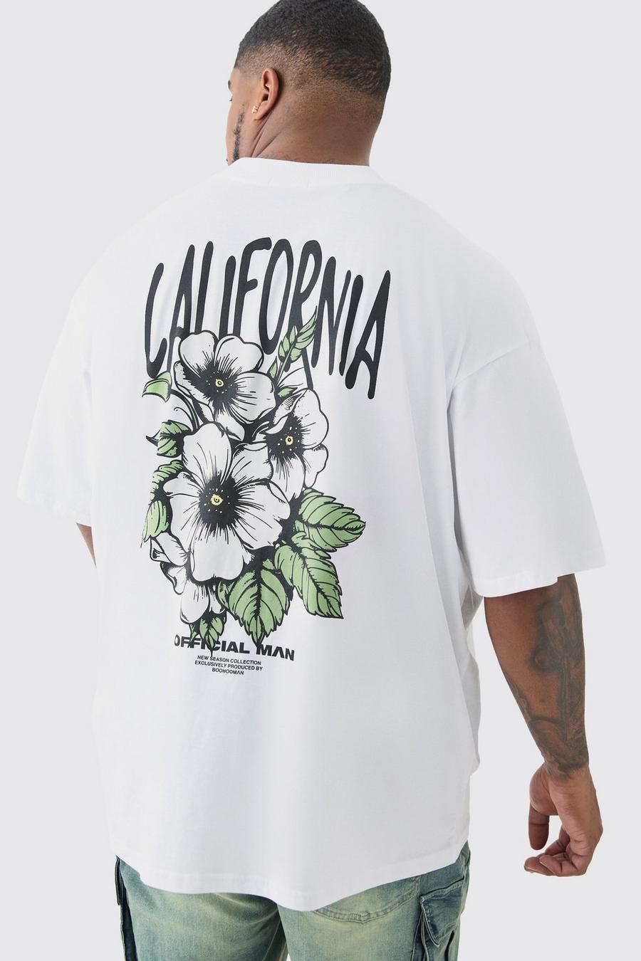 Plus Oversized California Back Print Floral T-shirt In White