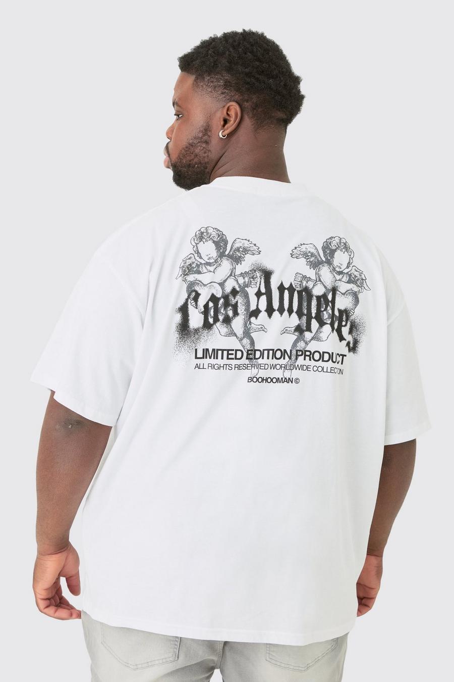 Camiseta Plus oversize blanca con estampado renacentista de Los Angeles, White image number 1