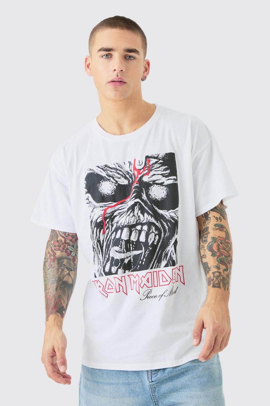 White Oversized Iron Maiden Band License T-shirt