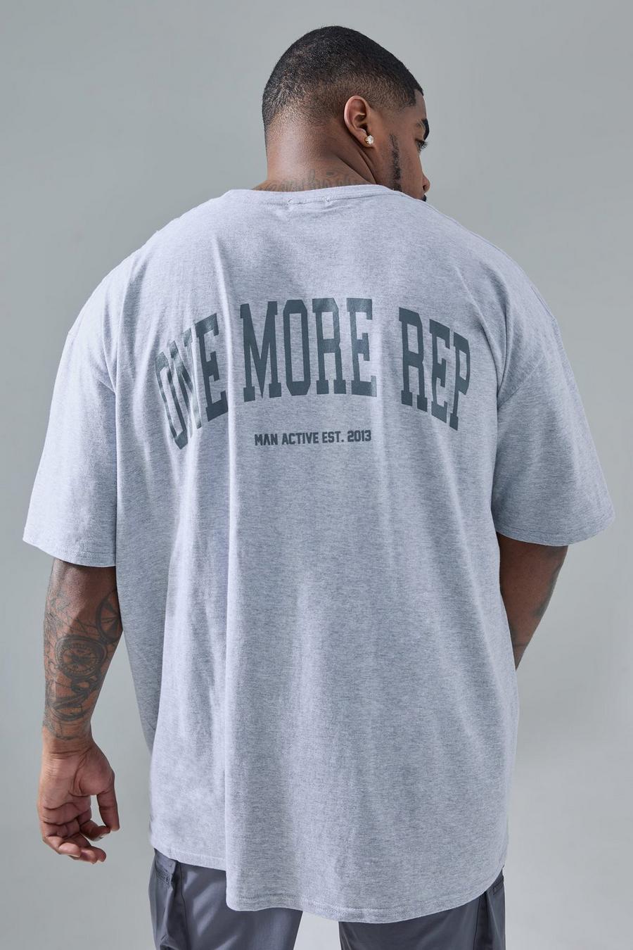 Plus Oversize Man Active T-Shirt mit One More Rep Print, Grey marl image number 1