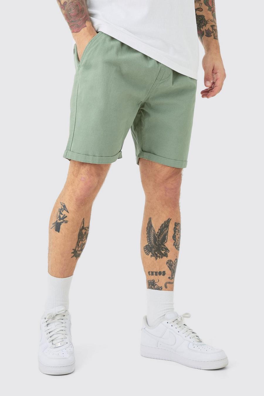 Slim-Fit Bermuda-Shorts mit elastischem Bund, Sage