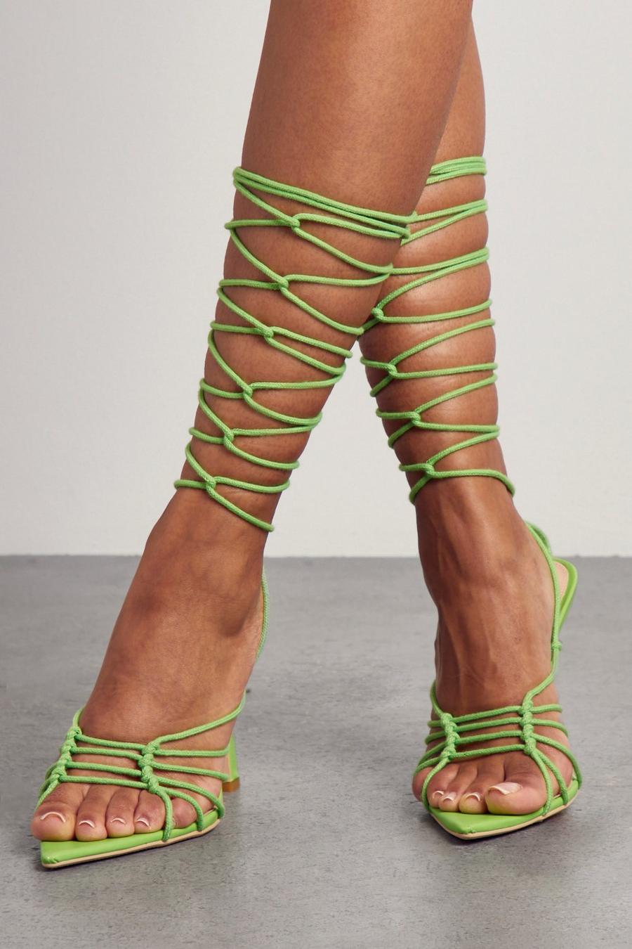 Mint Woven Strappy Lace Up Heels 