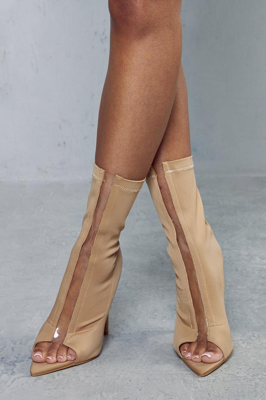 Nude Stretch Illusion Detail Ankle Boots