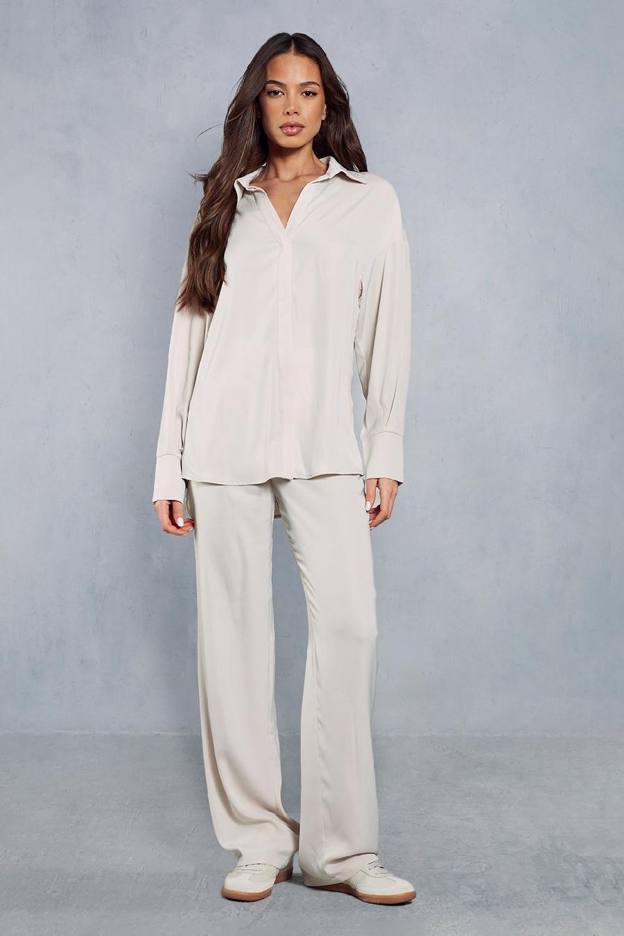 Oyster white Satin Relaxed Shirt 
