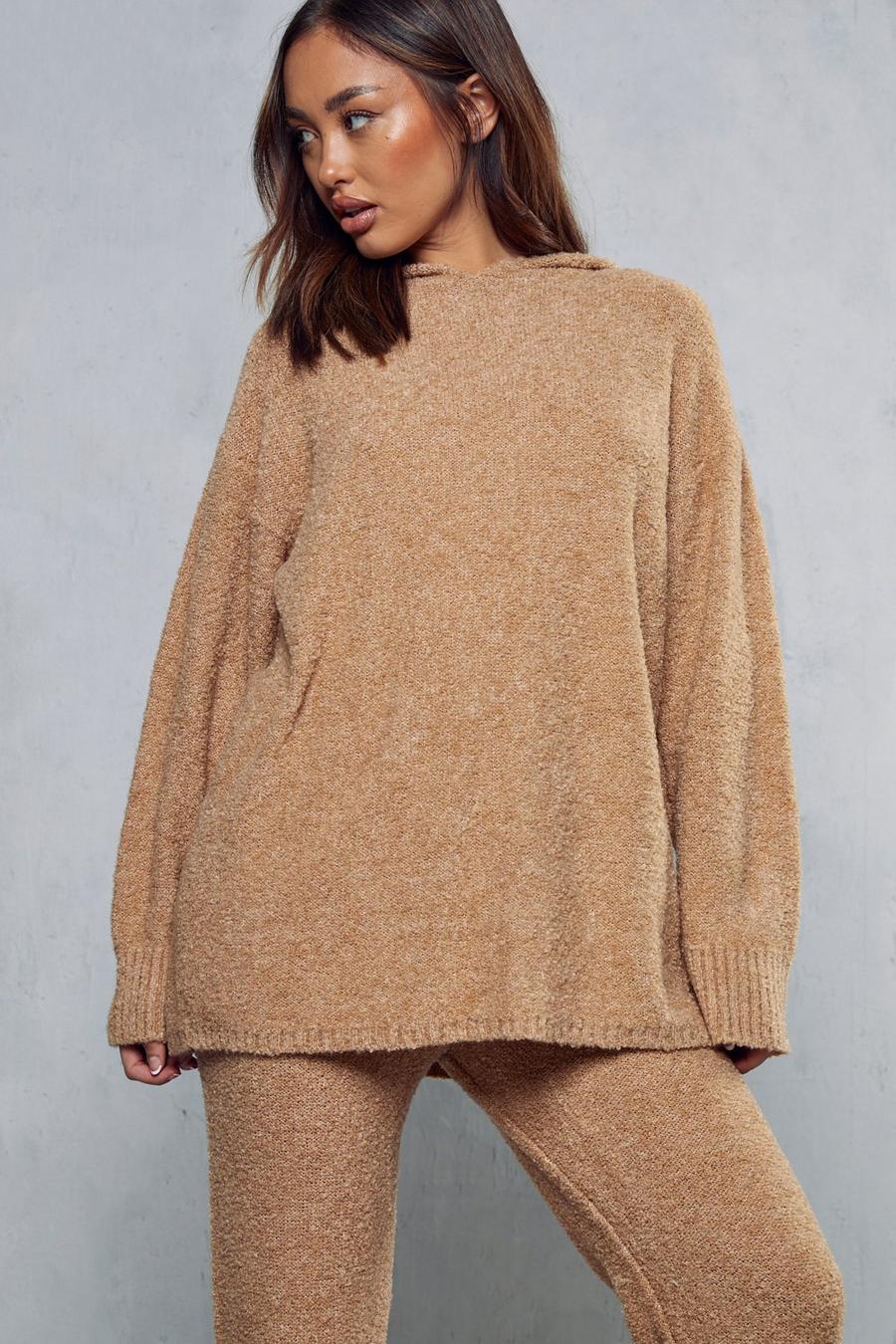 Stone Cosy Knit Oversized Hoodie