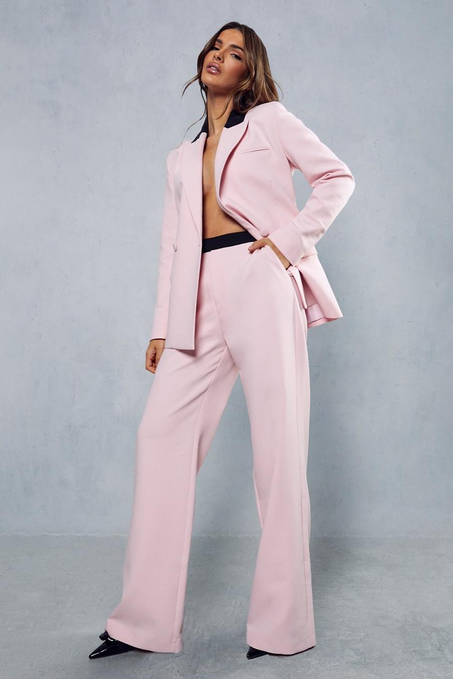 Pink Premium Contrast Waist Tailored Trousers image number 1