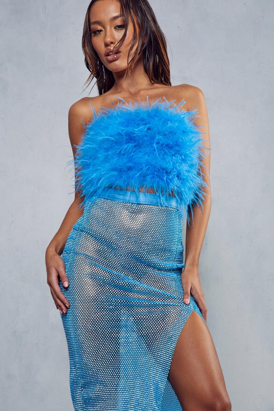 Blue Extreme Feather Bandeau Top