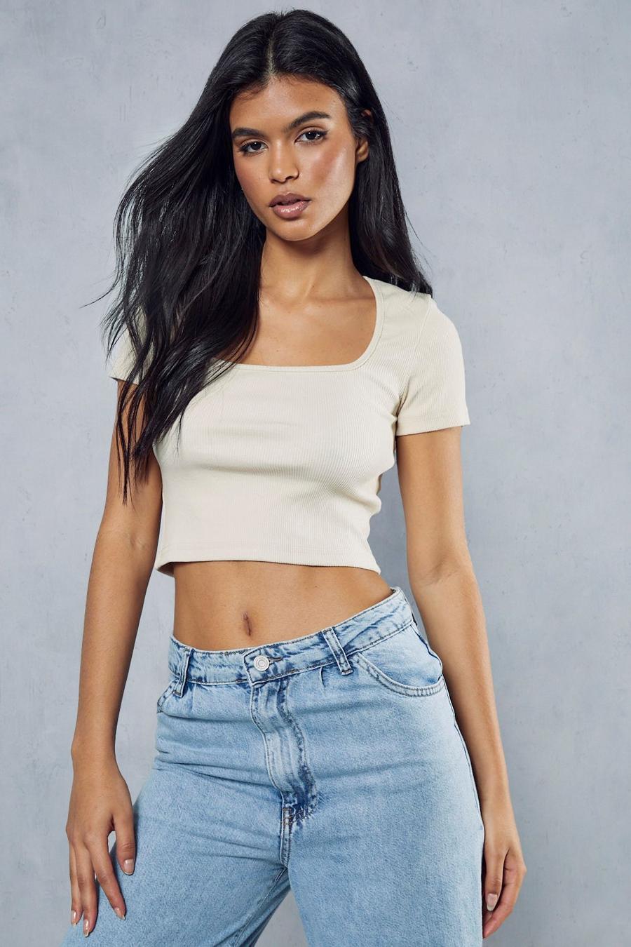 Stone Ribbed Square Neck Crop Top