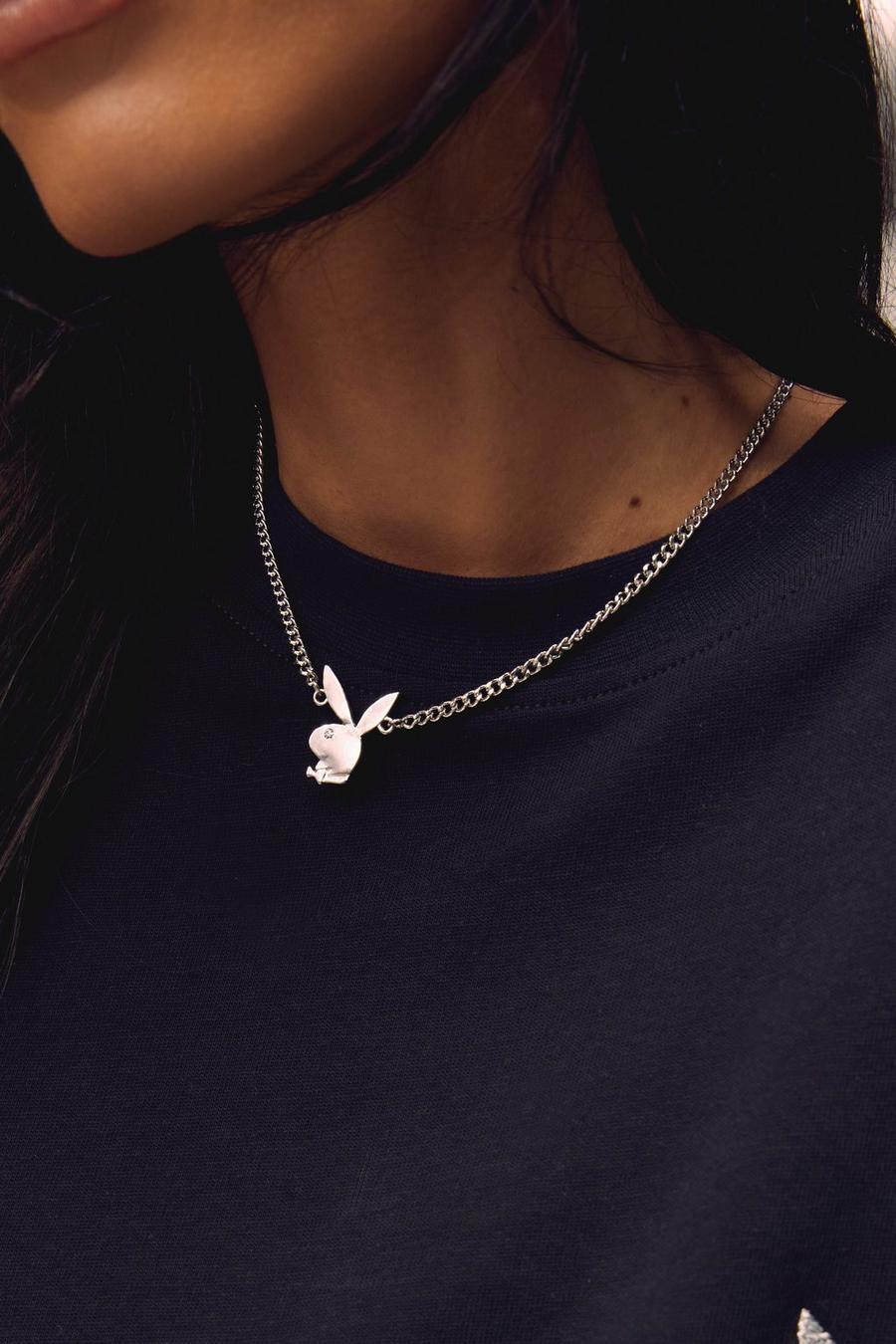 Silver Playboy Bunny Choker Necklace image number 1