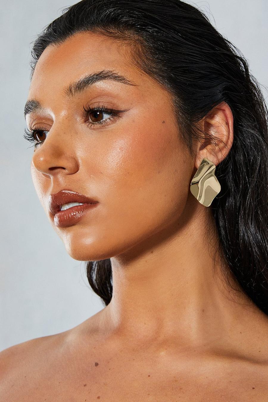 Gold Textured Square Drop Earrings