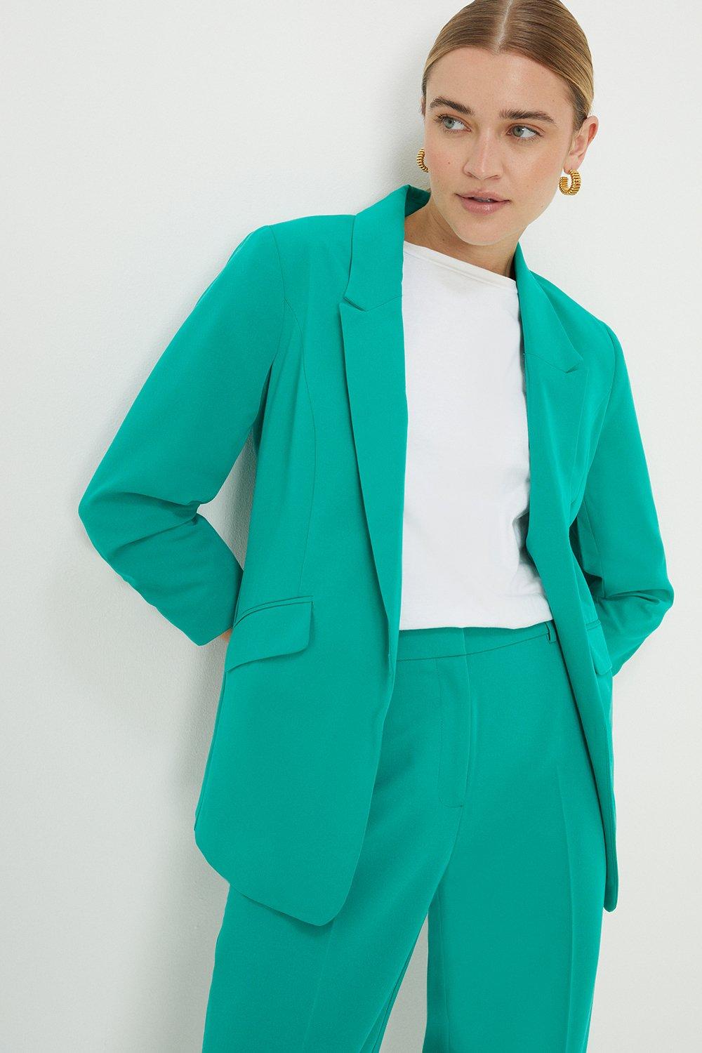 Women’s Ruched Sleeve Blazer - green - 8