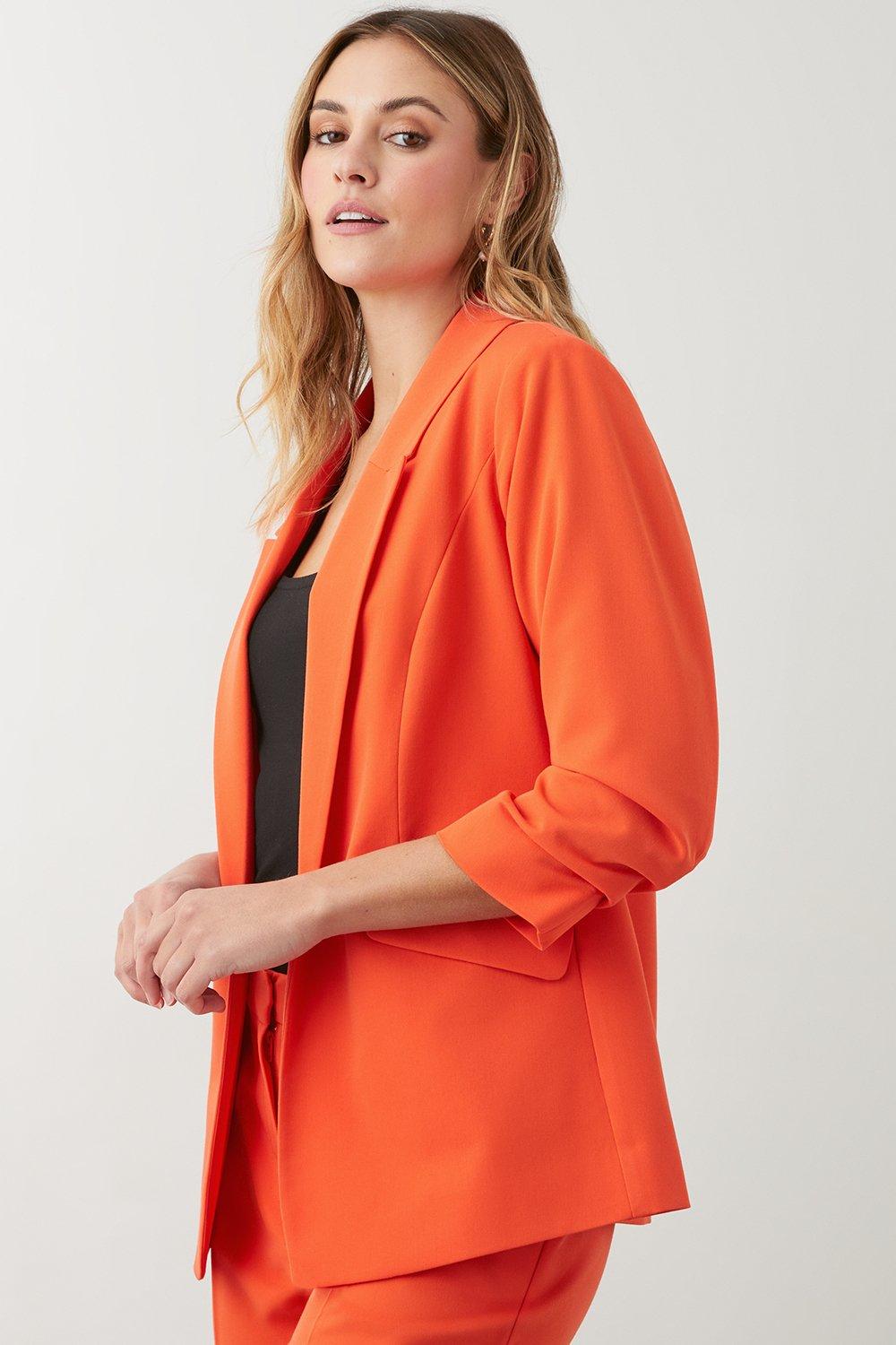 Women’s Ruched Sleeve Blazer - orange - 8