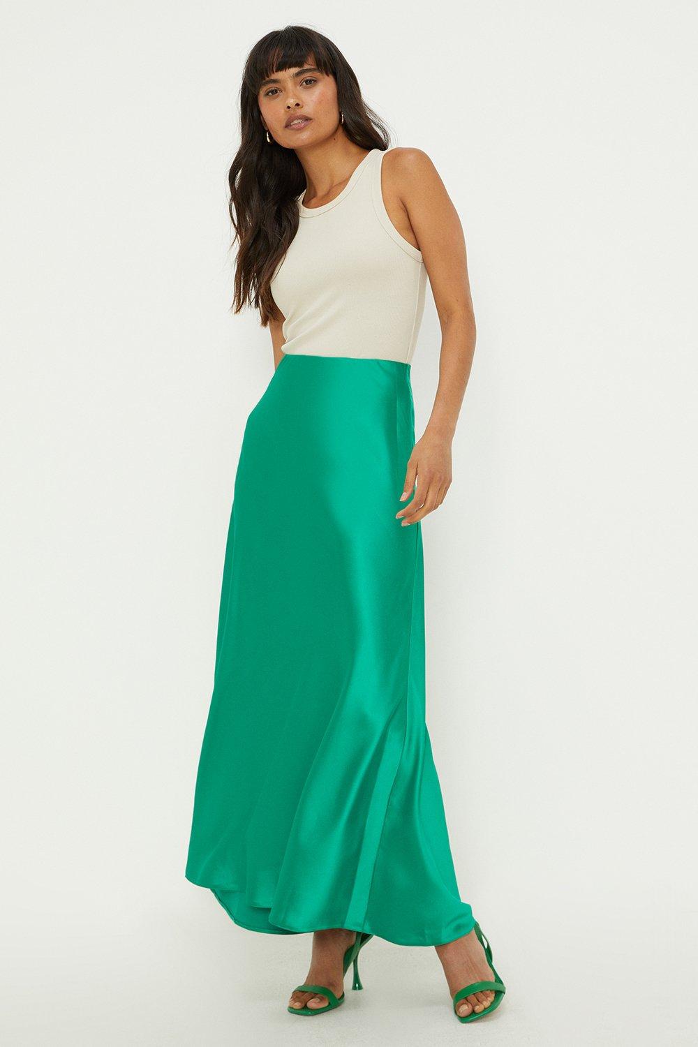 Women’s Satin Bias Maxi Skirt - green - 8