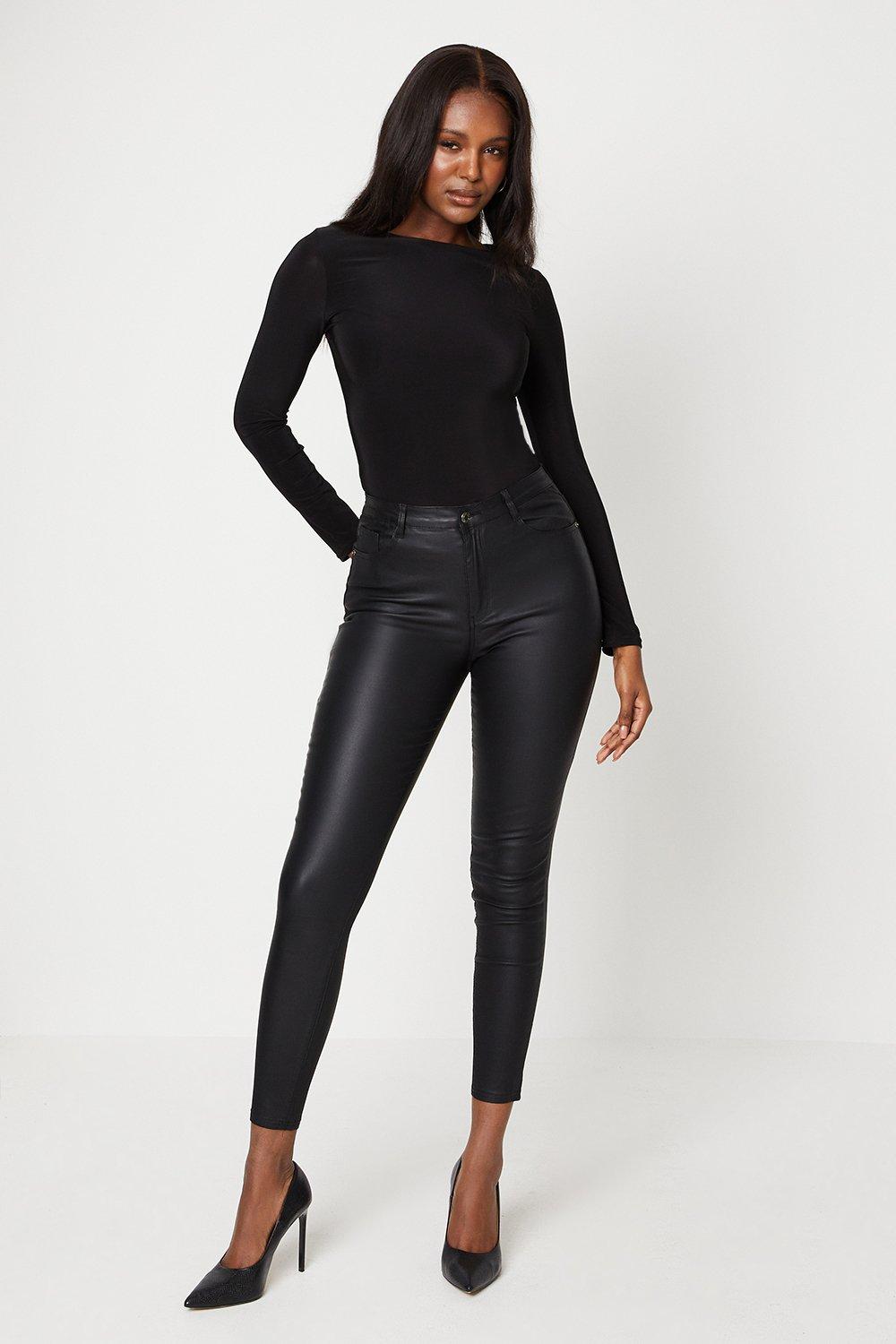 Women’s High Waisted Coated Skinny Jeans - black - M
