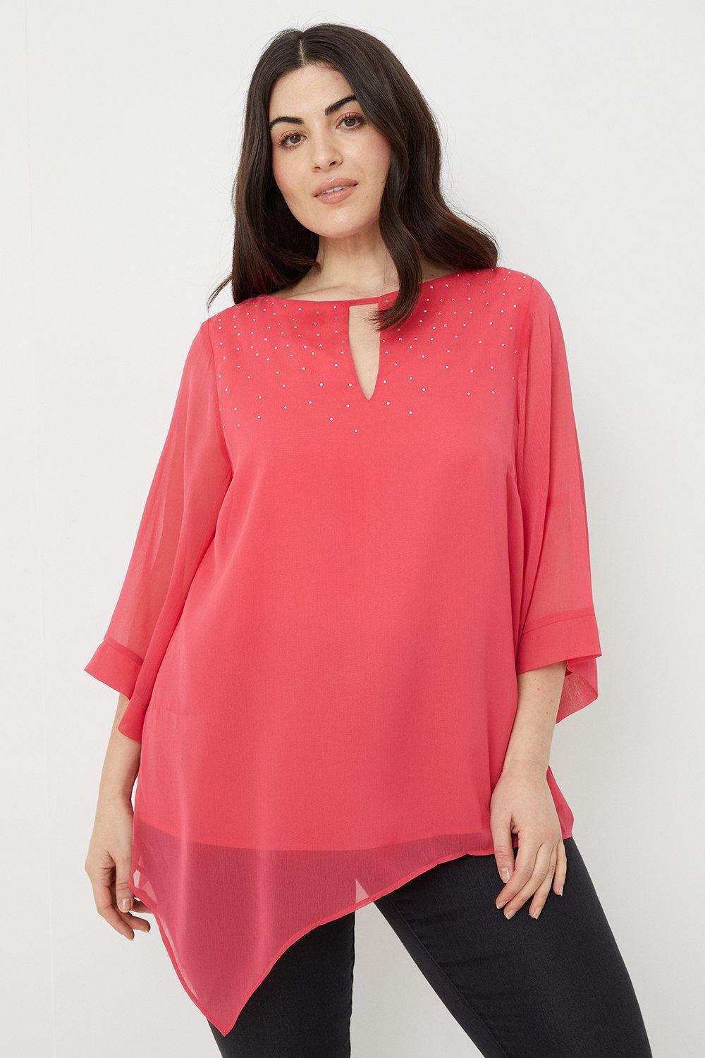 Tops Curve Chiffon Asymmetric Hem Longline Top Wallis