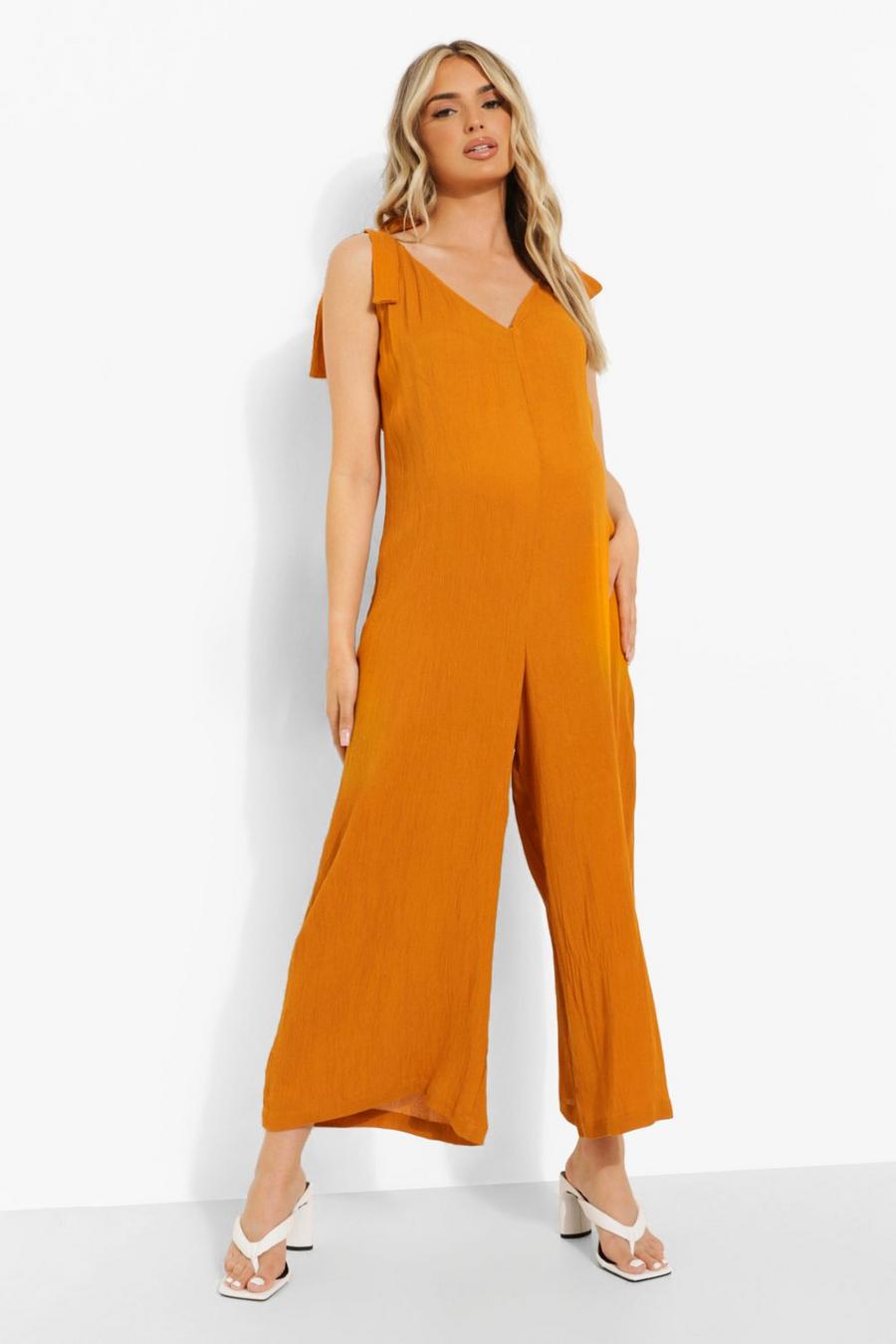 Mustard Maternity Slouchy Tie Strap Jumpsuit image number 1