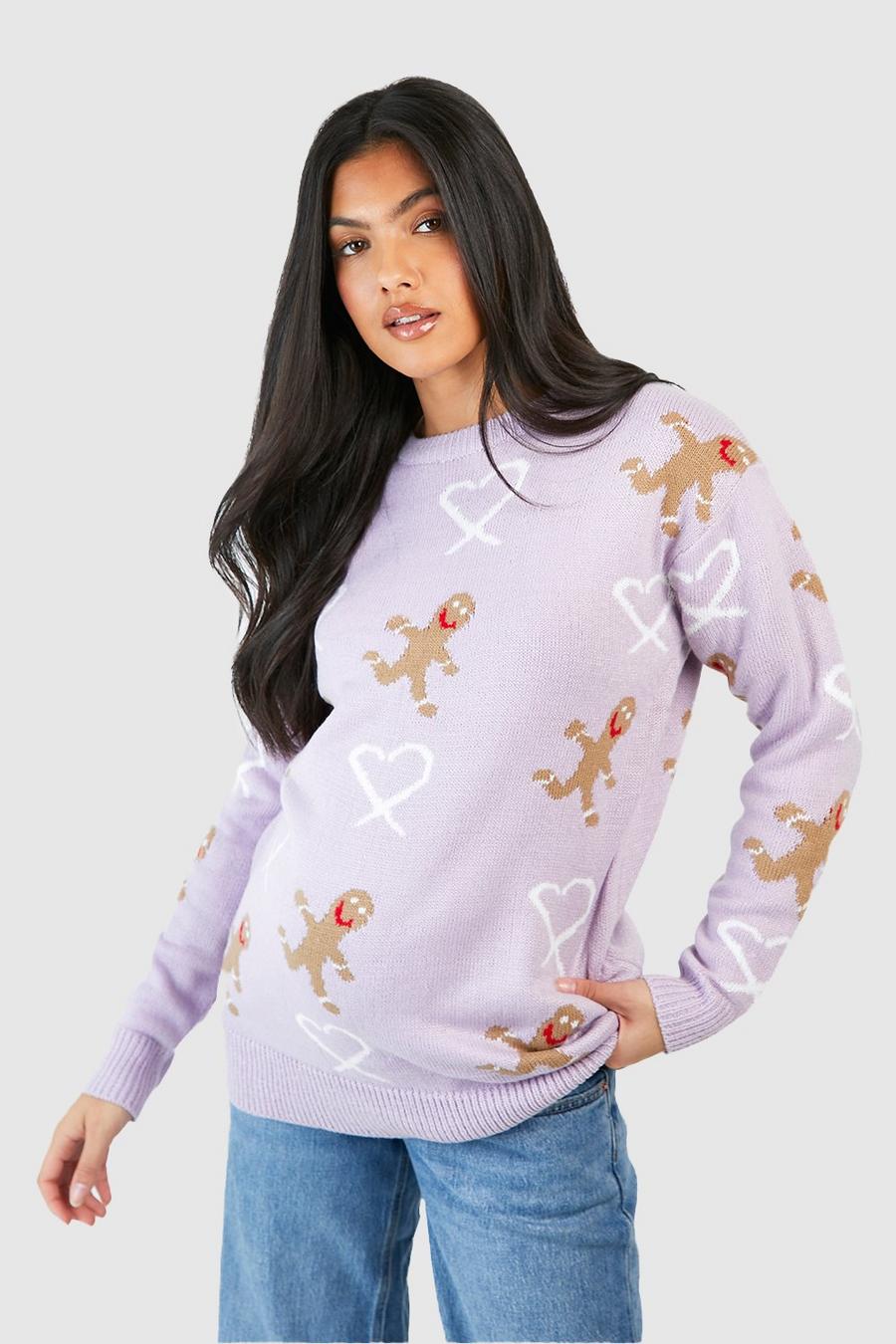 Lilac Maternity Candy Gingerbread Christmas Sweater