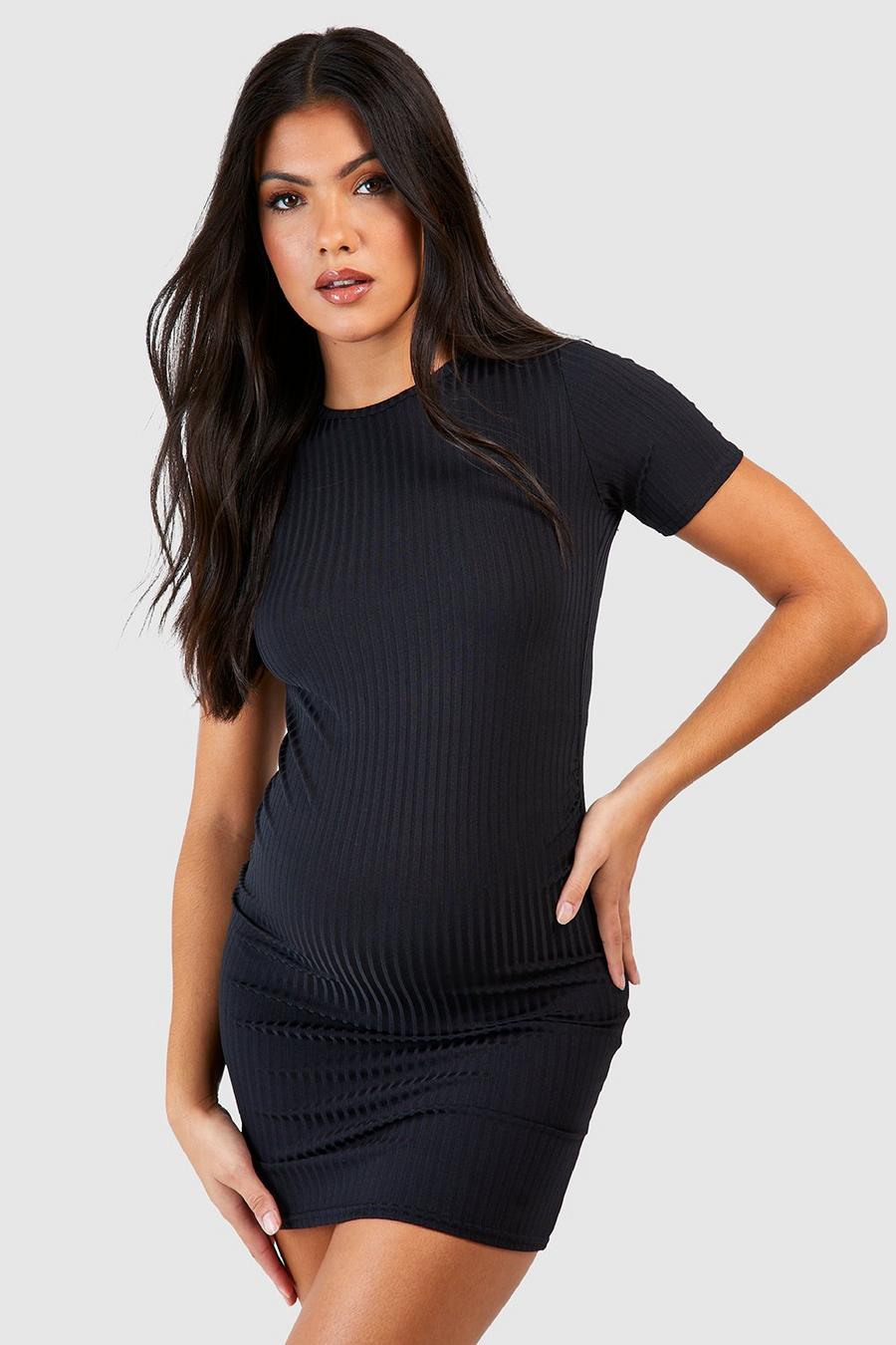 Black Maternity Basic Rib Bodycon Dress