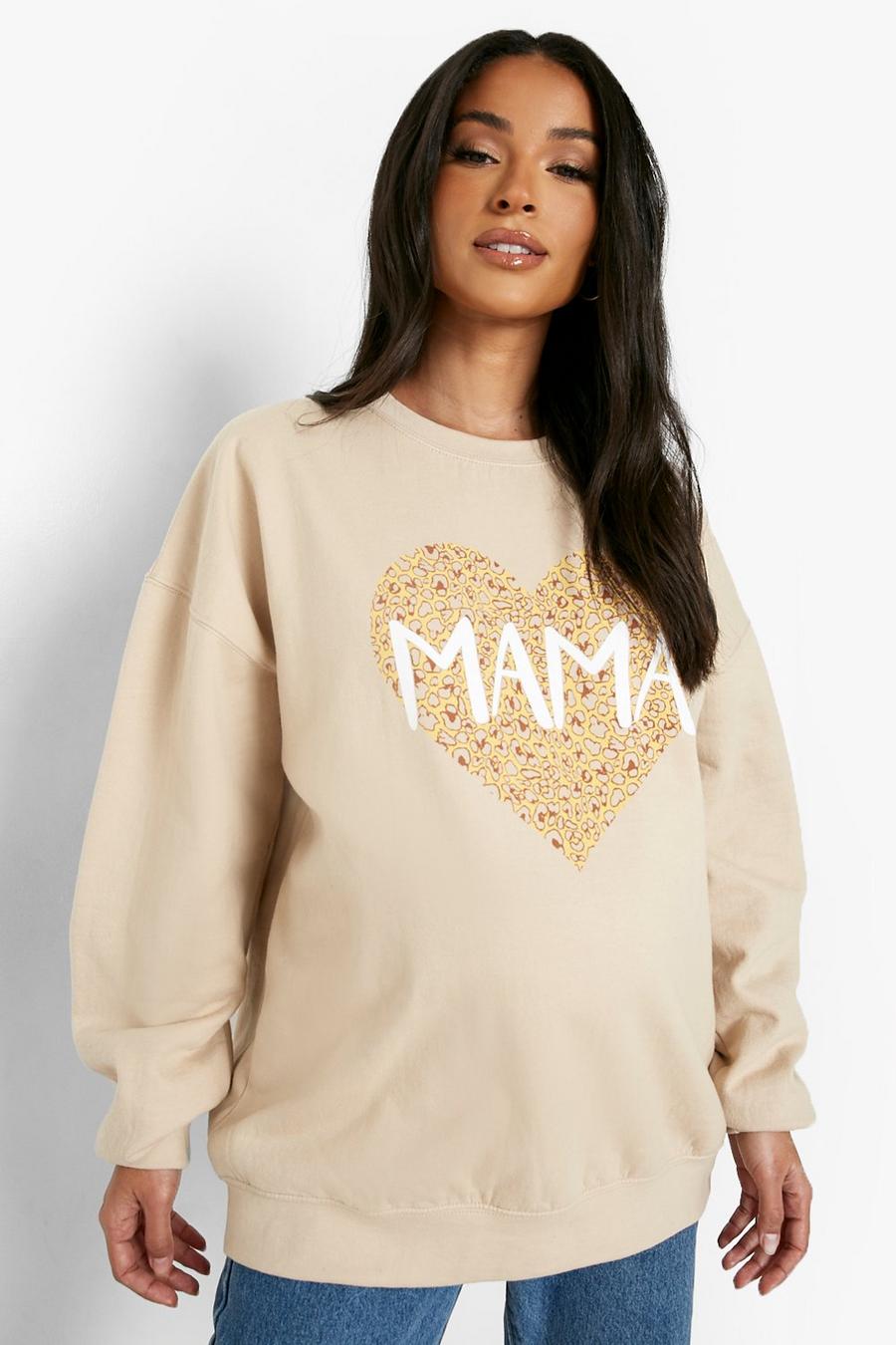 Stone beige Maternity Mama Leopard Heart Print Sweatshirt