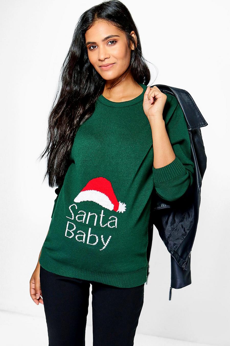 Maglione natalizio Premaman con scritta Santa Baby, Bottle green