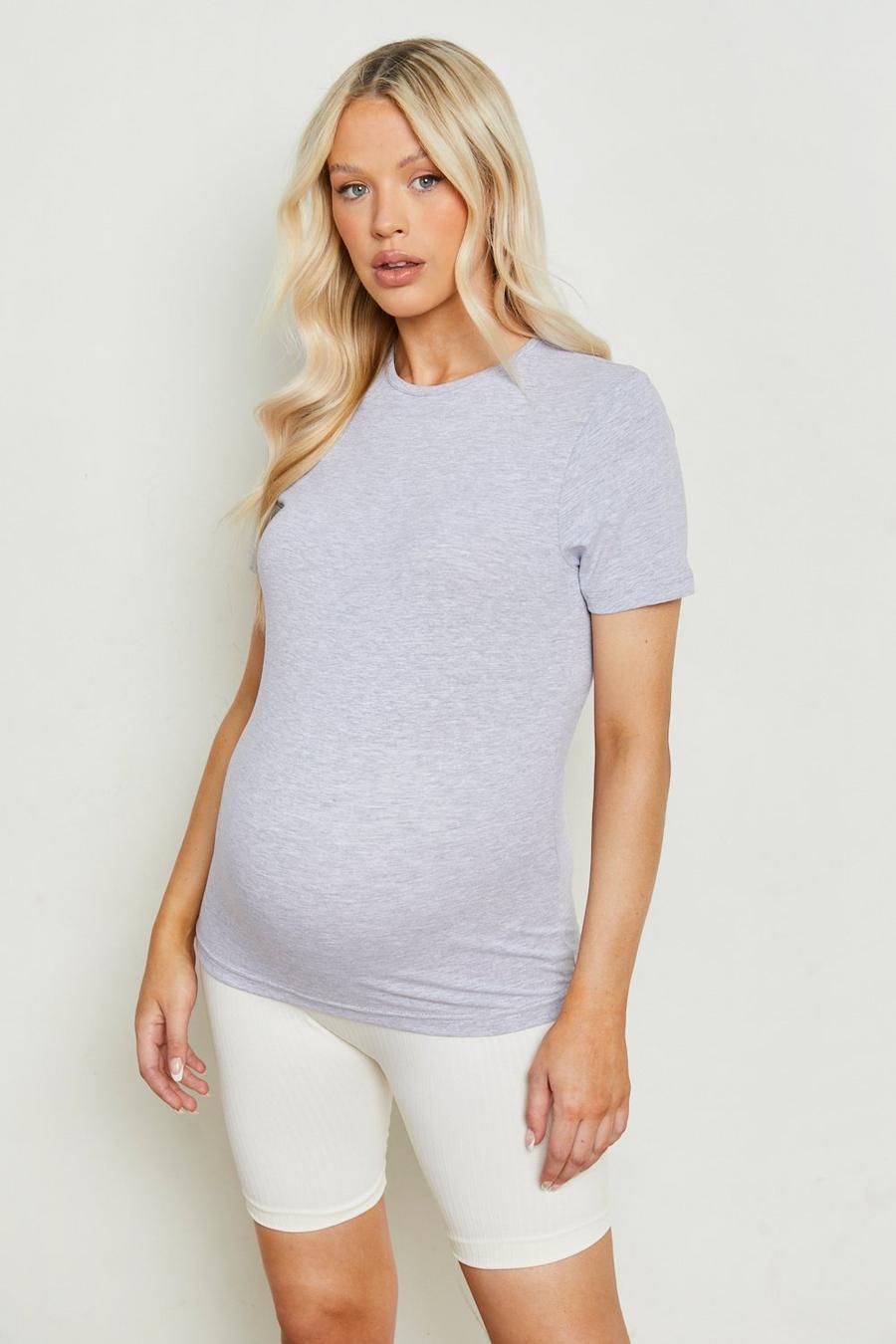 Grijs gemêleerd Zwangerschap Katoenen T-Shirt