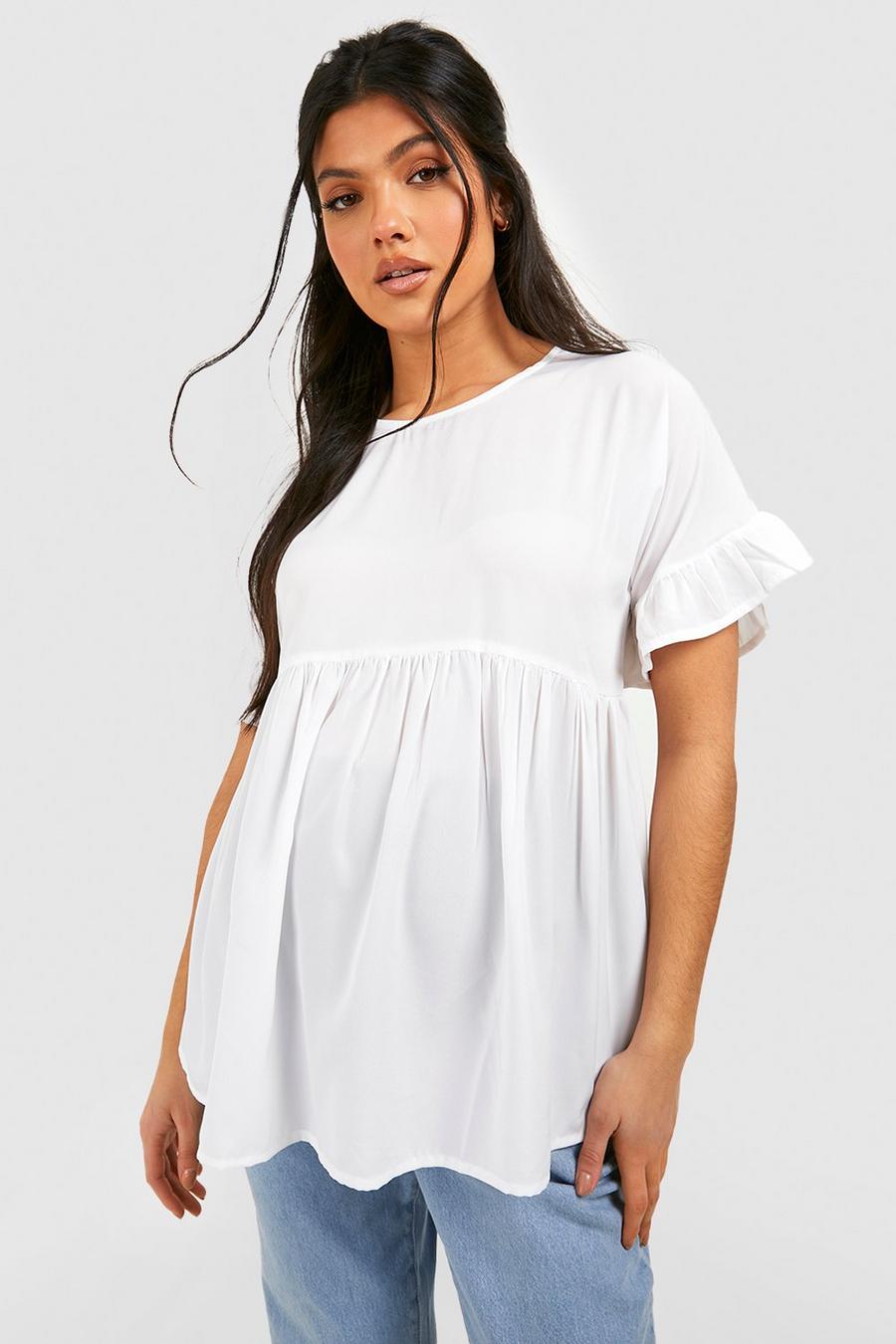 White Maternity Cross Back Woven Smock Top