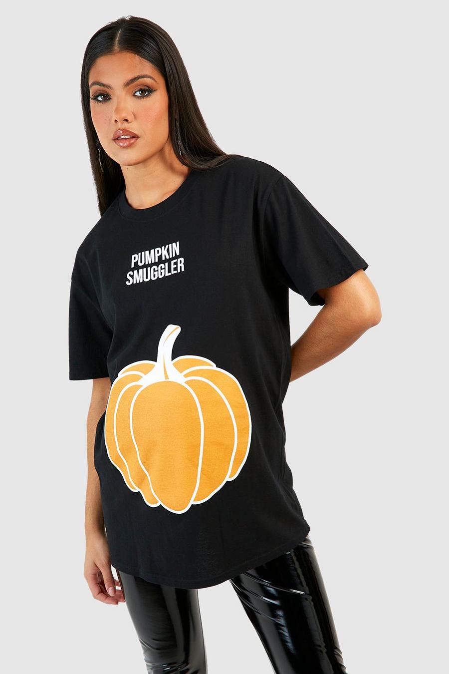 Umstandsmode Halloween T-Shirt mit Pumpkin Smuggler Print, Schwarz