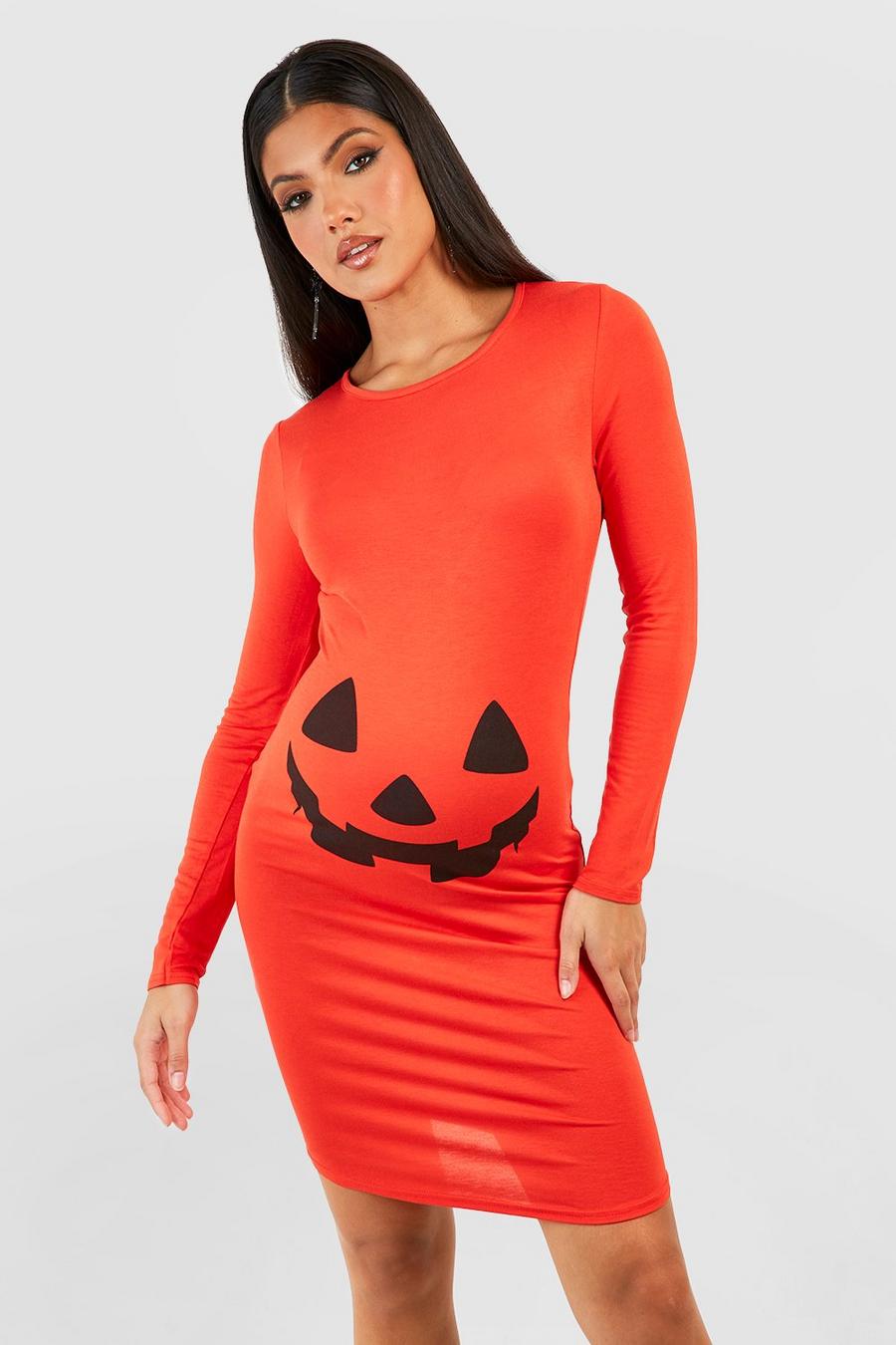 Orange Maternity Pumpkin Halloween Bodycon Dress image number 1