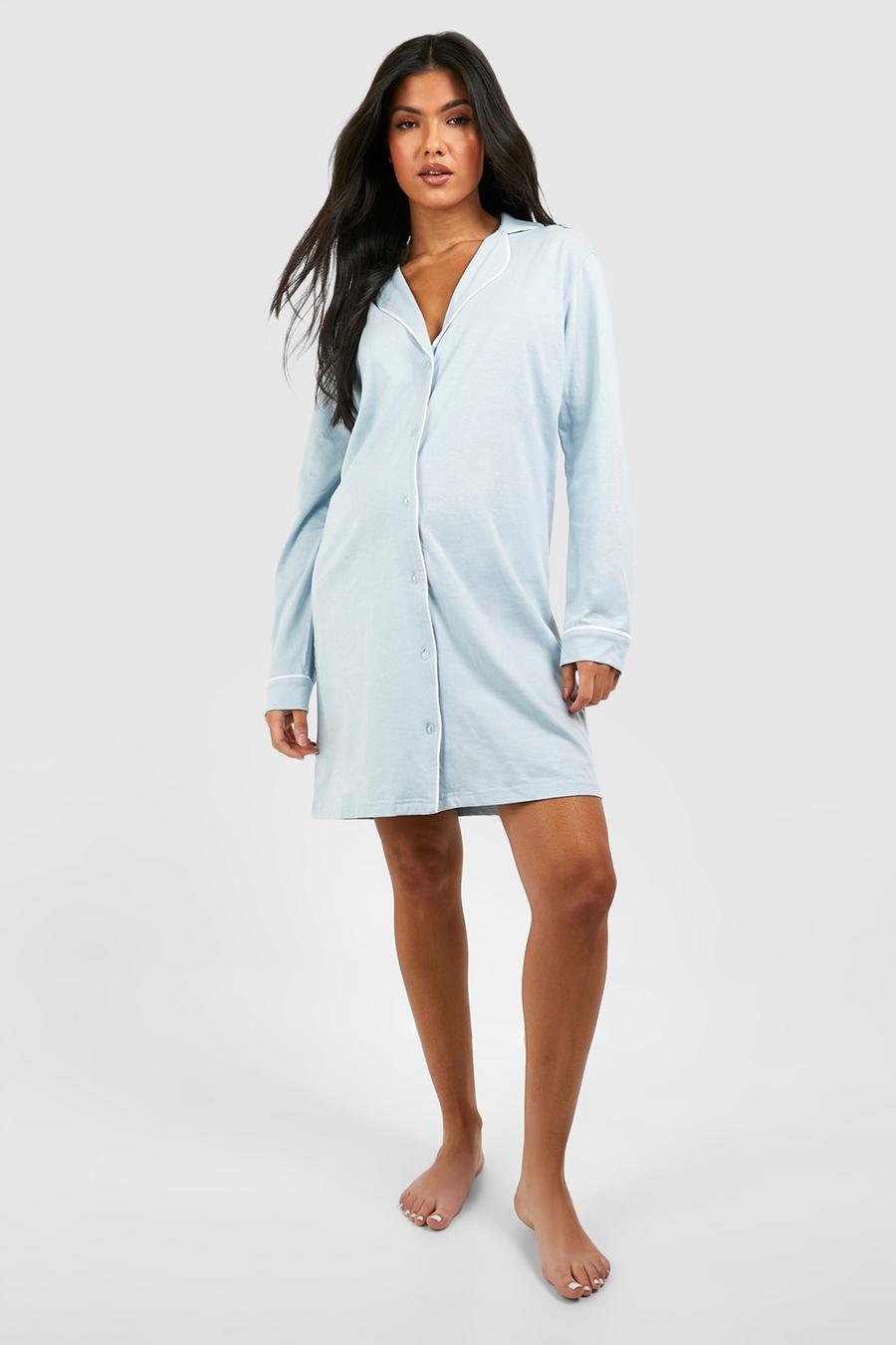 Blue Zwangerschap Pyjama Blouse Met Biezen