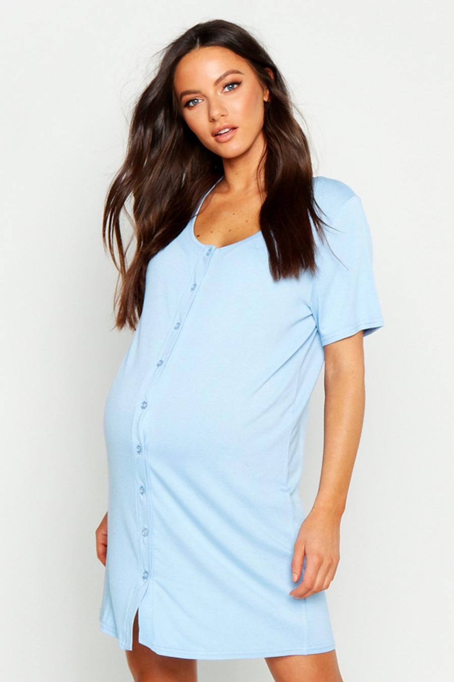 Maternité - Chemise de nuit boutonnée sur le devant, Light blue