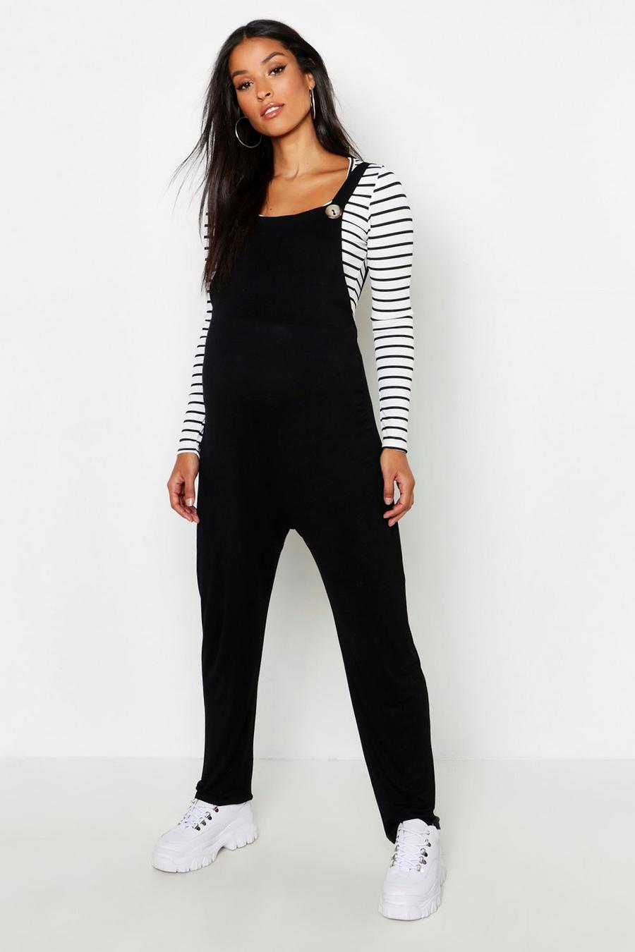 Black Maternity Jersey Lounge Dungarees image number 1