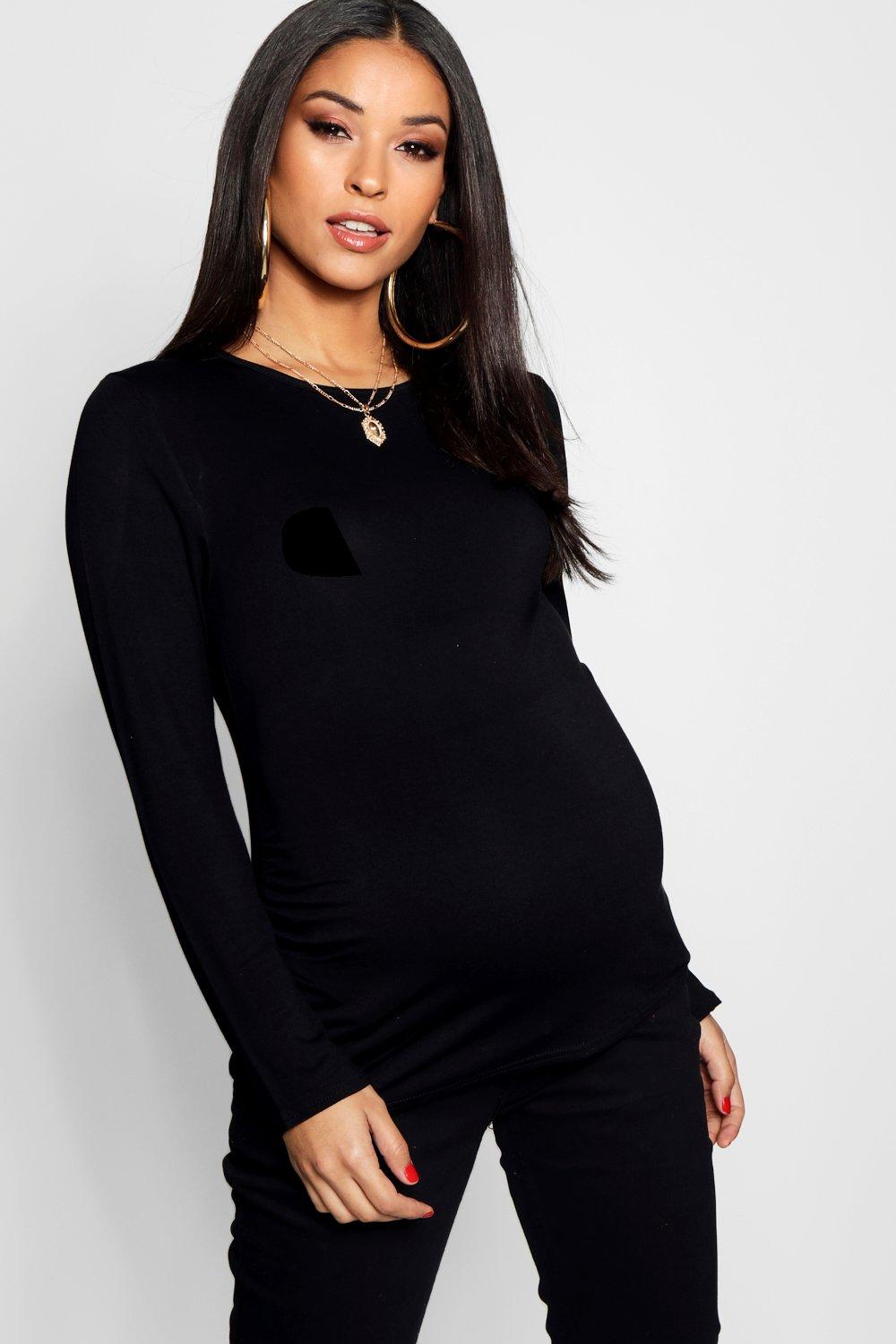 Maternity Tops Black Maternity Long Sleeve Ruched T Shirt