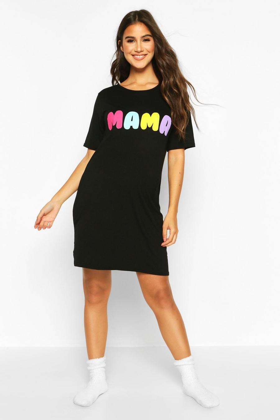 Umstandsmode Nachthemd mit Mama-Print, Schwarz image number 1