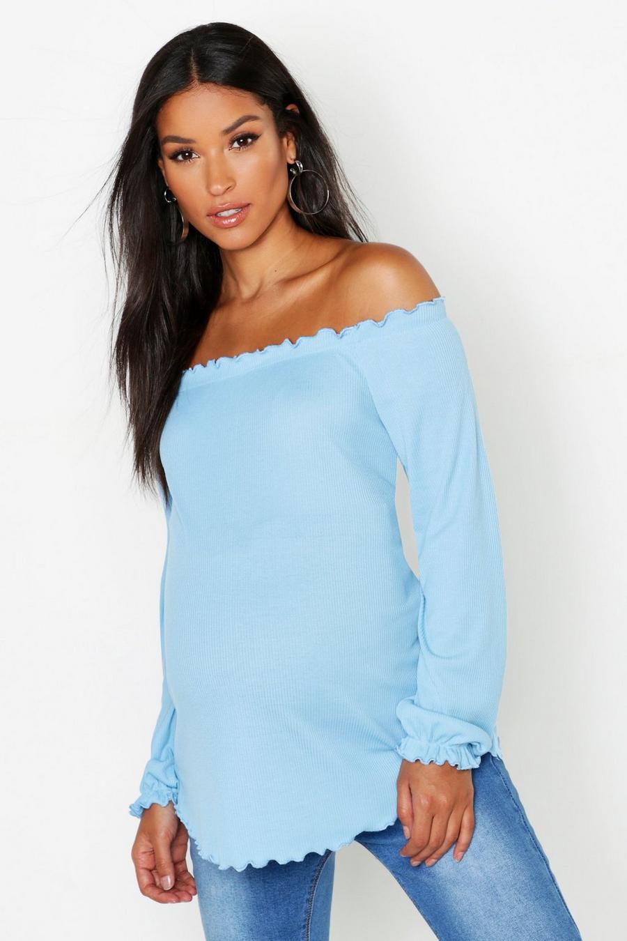 Maternity Rib Off The Shoulder Ruffle Top image number 1