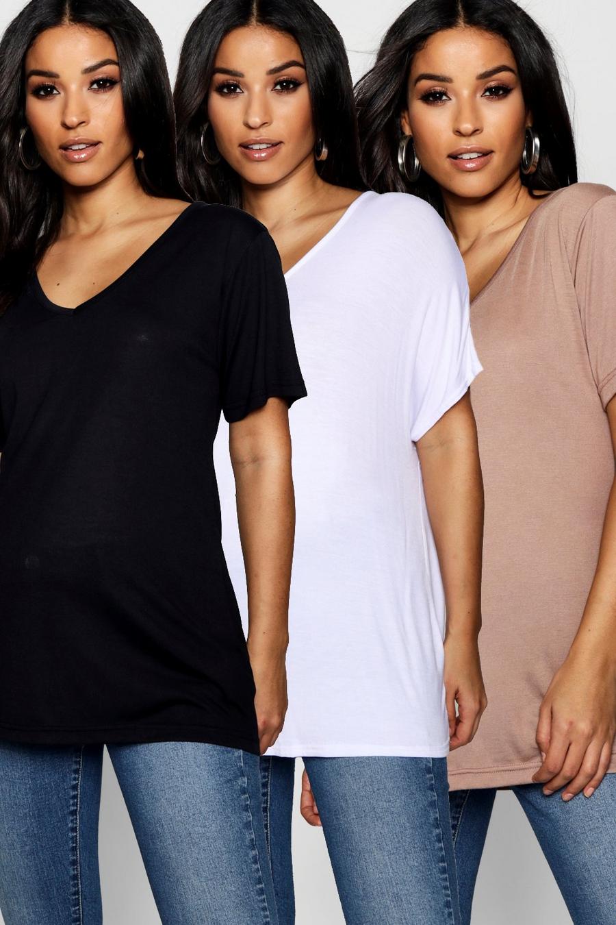 Umstandsmode T-Shirts mit tiefem V-Ausschnitt, 3er-Pack, Mehrfarbig image number 1