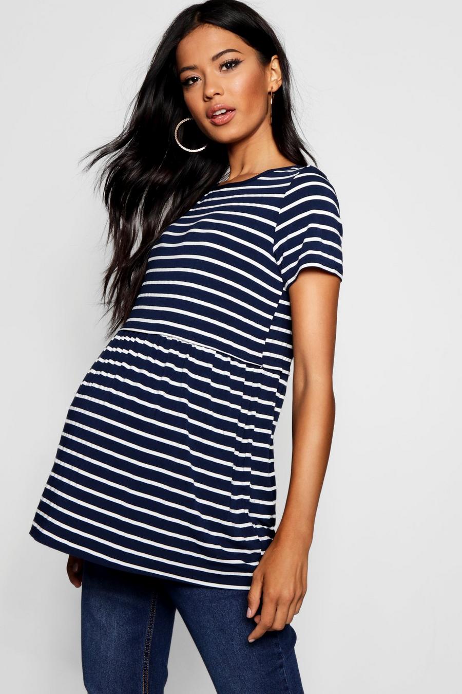 Blue Maternity Striped Smock Top image number 1