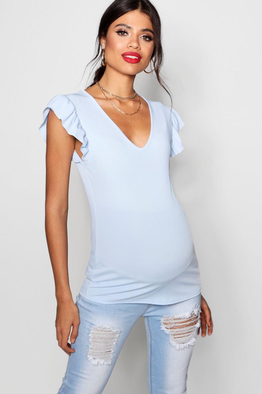 Blue Maternity Frill Rib Vest Top image number 1