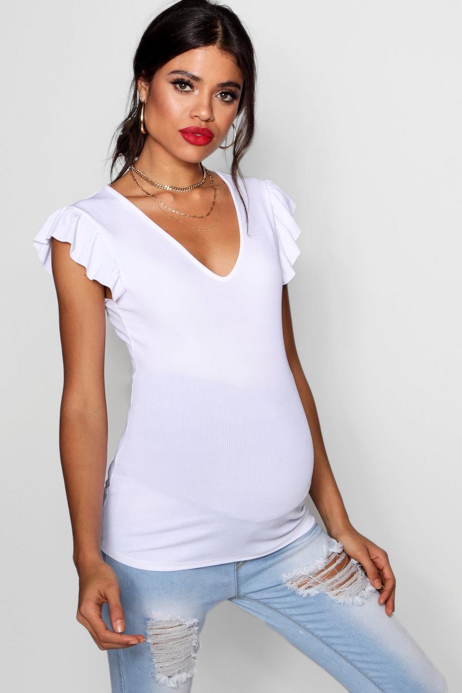 White Maternity Frill Rib Vest Top image number 1
