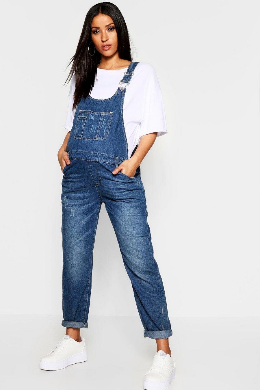 Maternity Mid Blue Wash Overalls