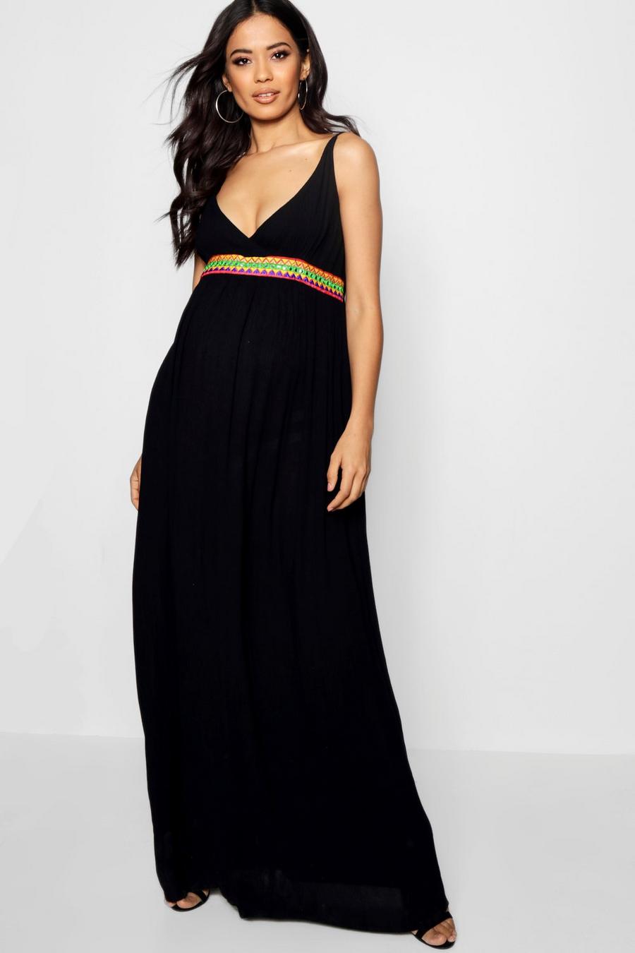 Maternity  Embroidered Strappy Maxi Dress image number 1