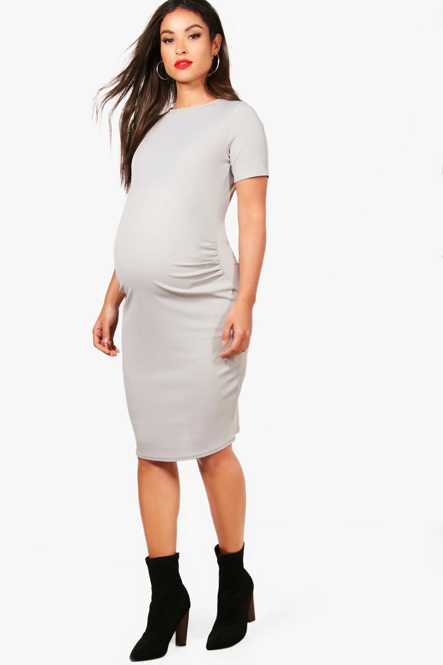Grey Maternity  Basic Rib Crew Bodycon Dress image number 1