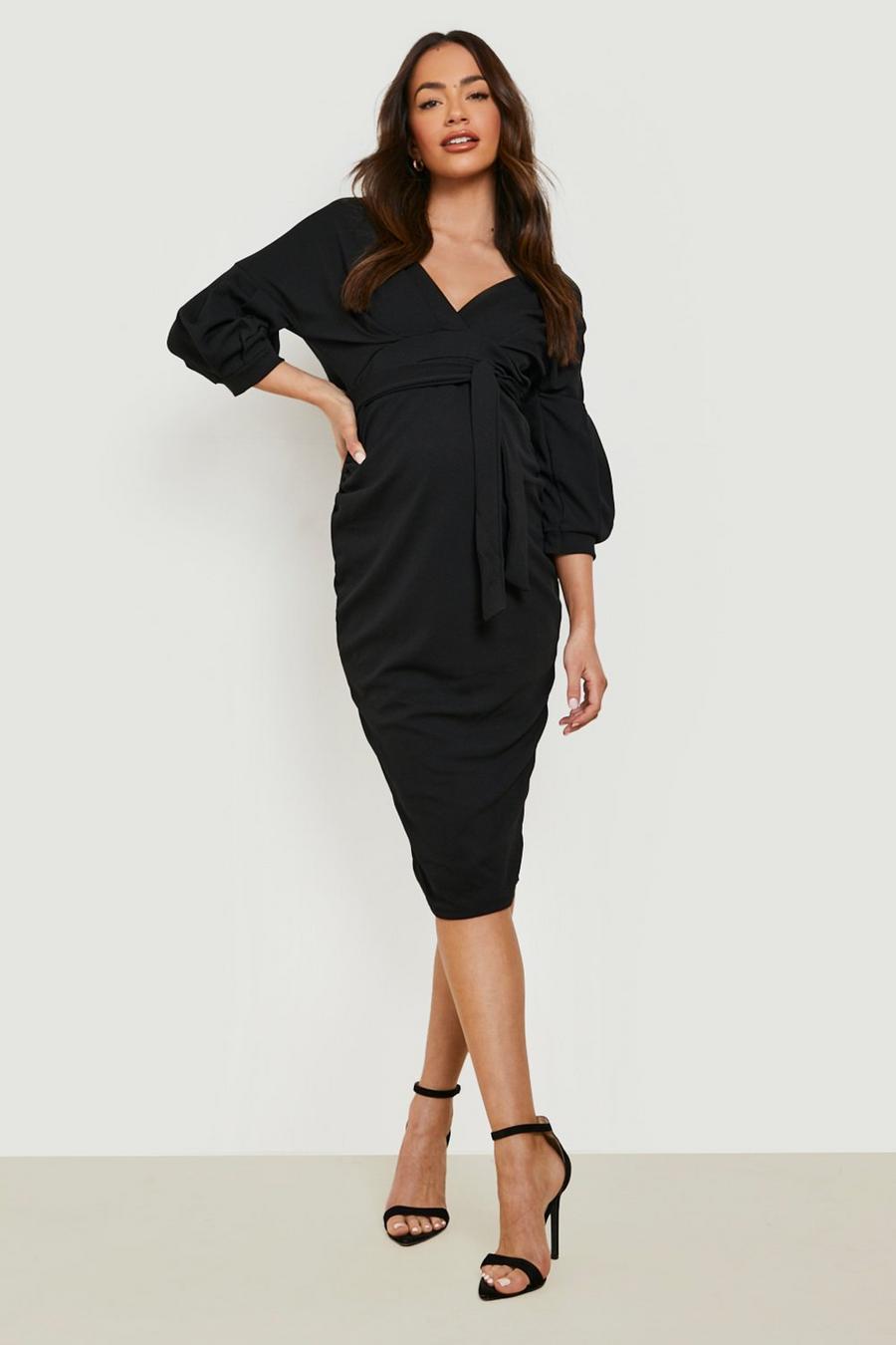 Black Maternity Off The Shoulder Wrap Midi Dress image number 1