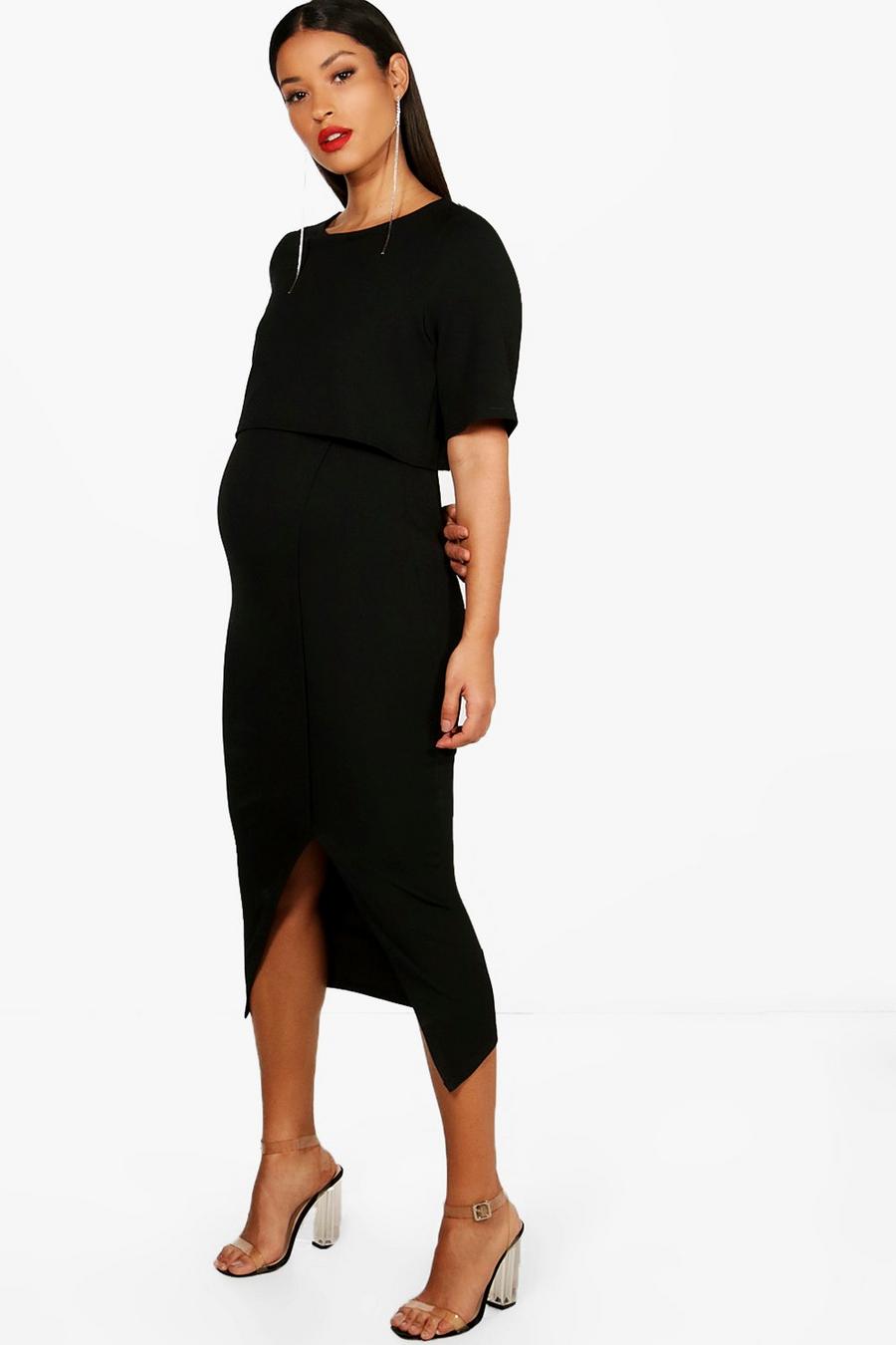 Maternity  Layered Wrap Midi Dress image number 1