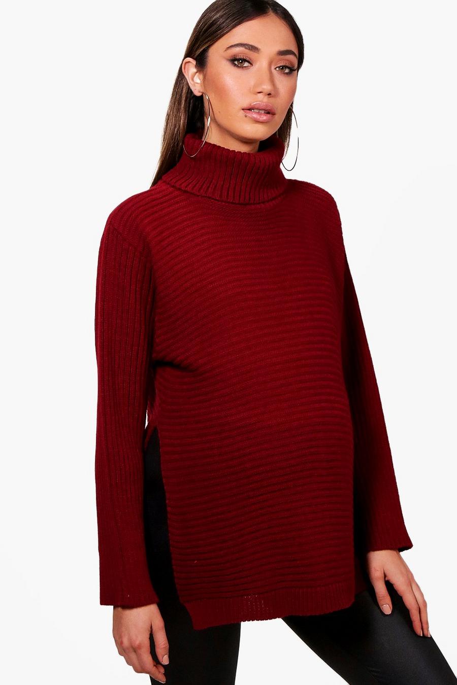 Cranberry Maternity Turtleneck Sweater With Side Split image number 1