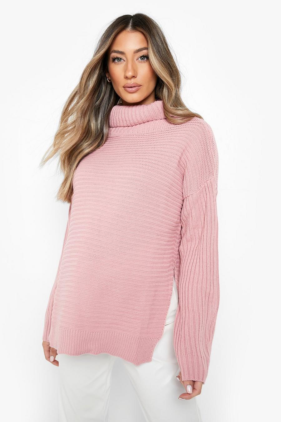 Desert rose Maternity Turtleneck Sweater With Side Split