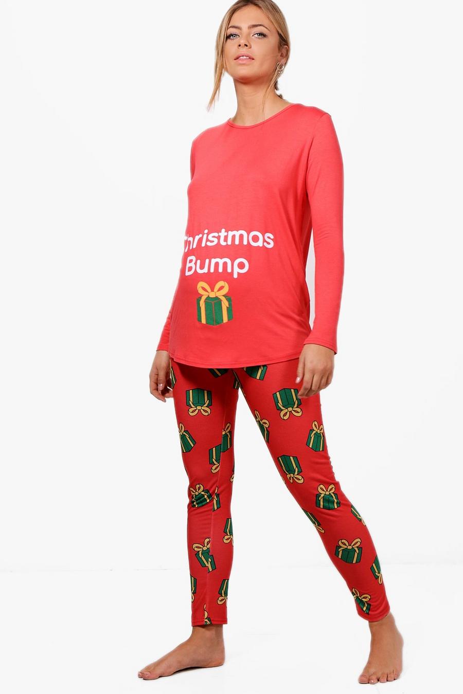 Red Maternity Christmas Bump Pajama Set image number 1