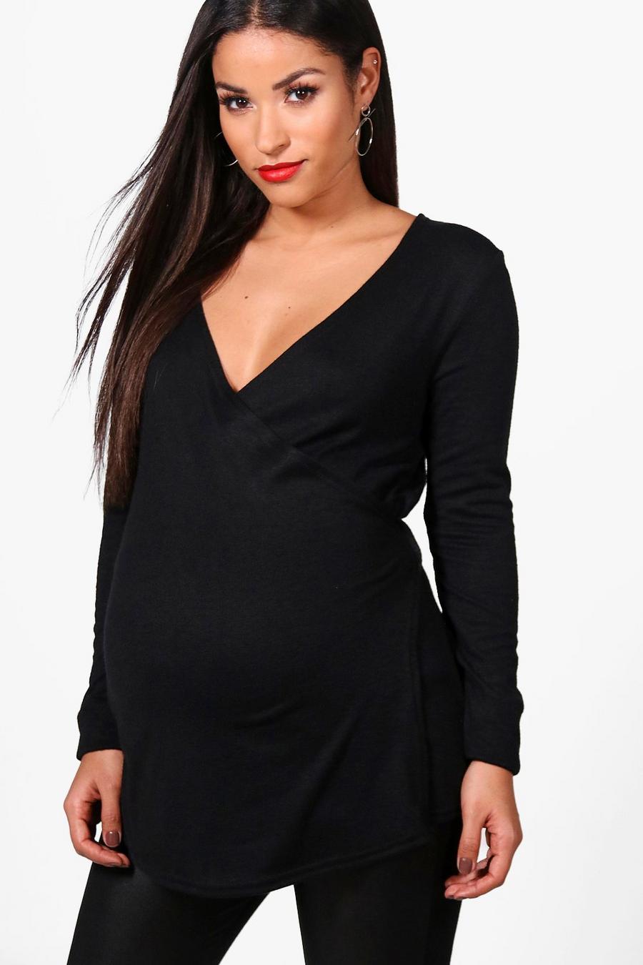 Black Maternity  Long Sleeve Wrap Top image number 1