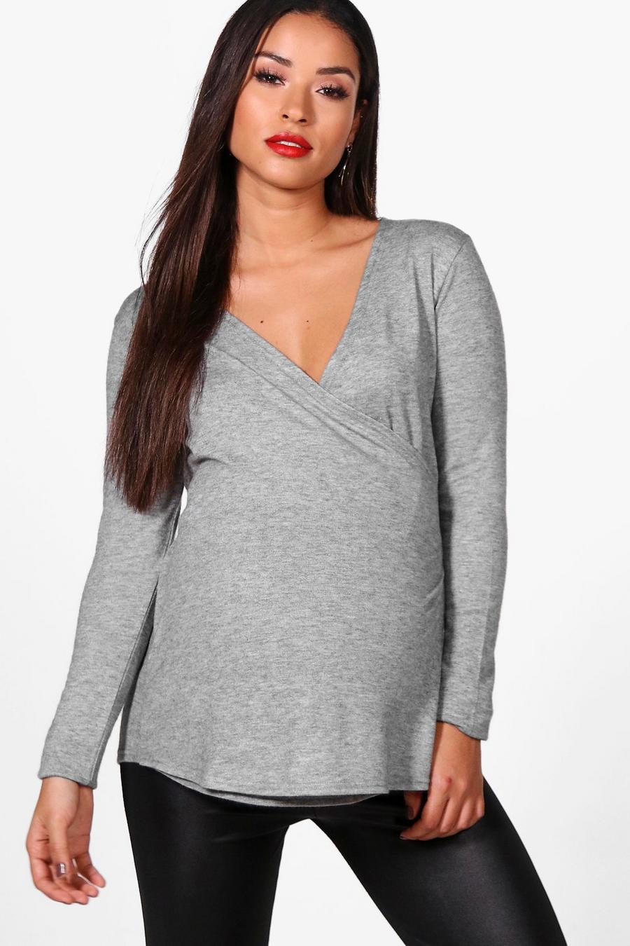 Grey Maternity  Long Sleeve Wrap Top image number 1